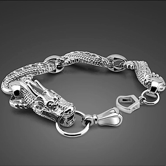 Sterling Silver Dragon Chain Link Bracelet Matching Ring Set - Picture 3 of 14